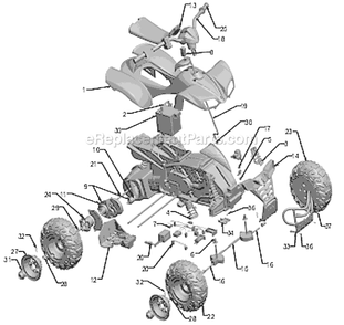Page A Diagram and Parts List for P9723  Power Wheels Ride-On ATVs